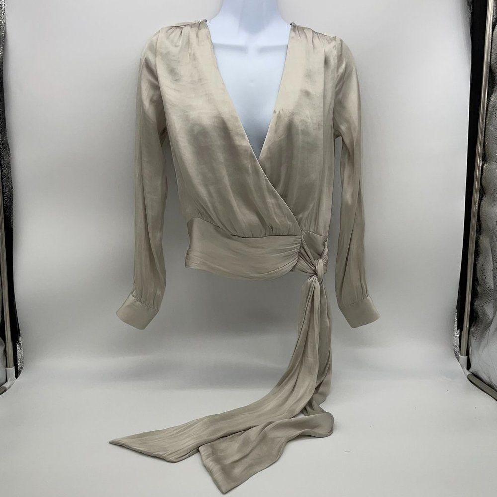 Banana Republic  Mock Wrap V-Neck/Long Sleeve Blouse with Waist Tie - Light Gray